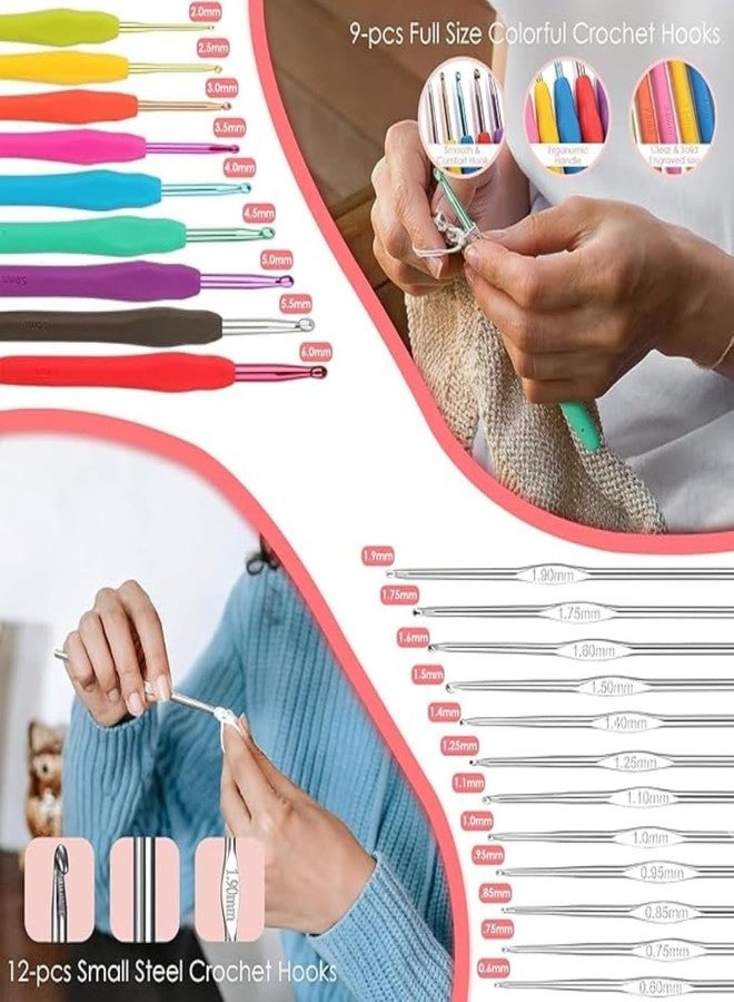 طقم كروشيه STITCHI مكون من 120 قطعة للمبتدئين والبالغين، طقم كروشيه معلق مطور مع خيوط كروشيه، مقبض ناعم مريح، طقم بداية كروشيه للحياكة، أخضر - Image 5